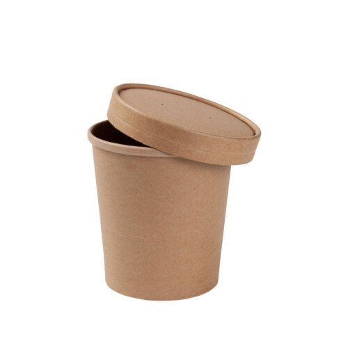 Set 25 boluri biodegradabile supa cu capac, carton maro cu PLA, 400ml