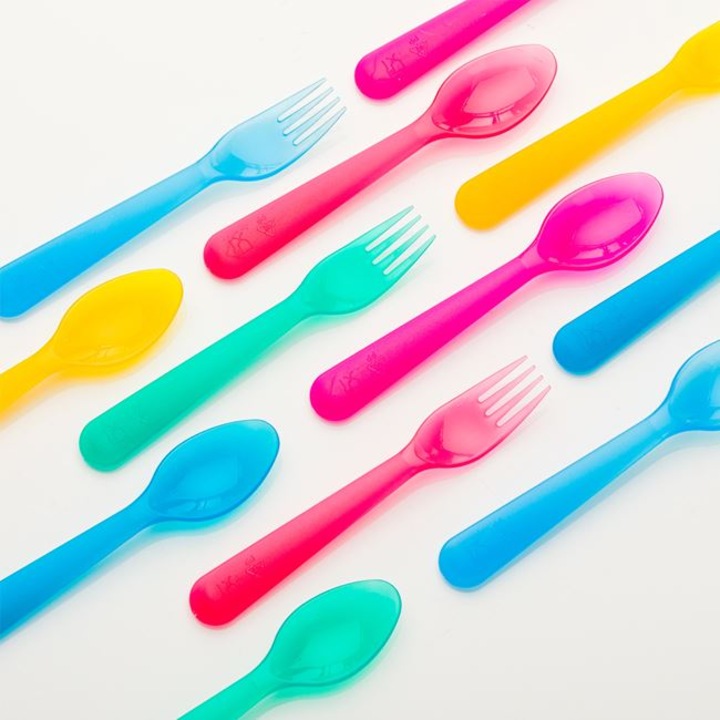 Set linguri si furculite reutilizabile, plastic, multicolor, 12 buc, 16 cm