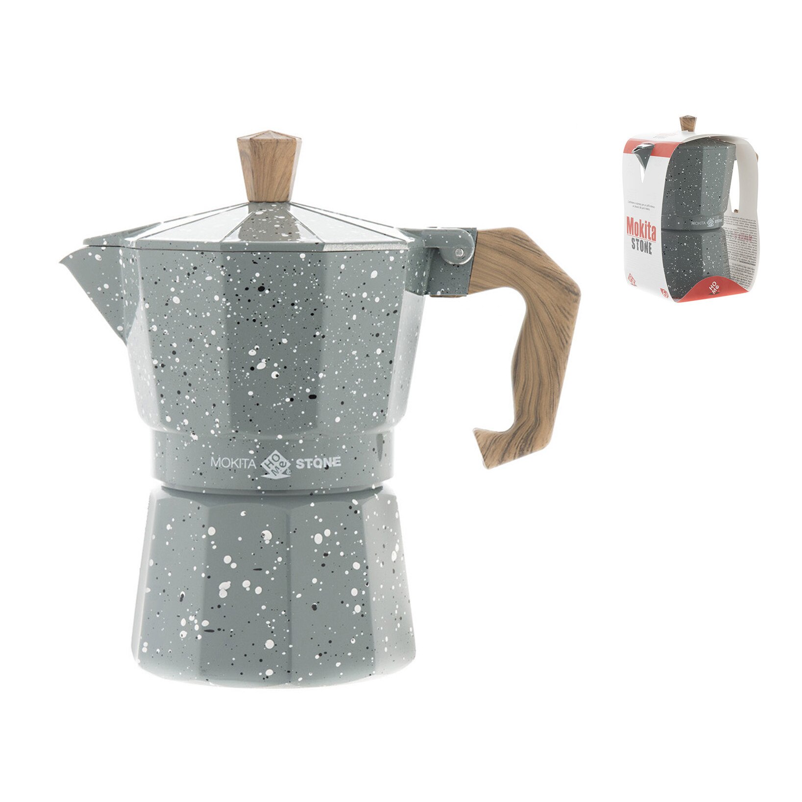 Cafetiera aluminiu cu maner lemn pentru 3 cesti