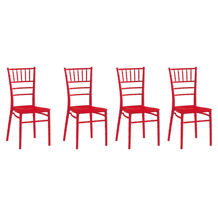 Комплект 4 стола за събития Kring, Интериор/Екстериор, HORECA, PP, Червен
