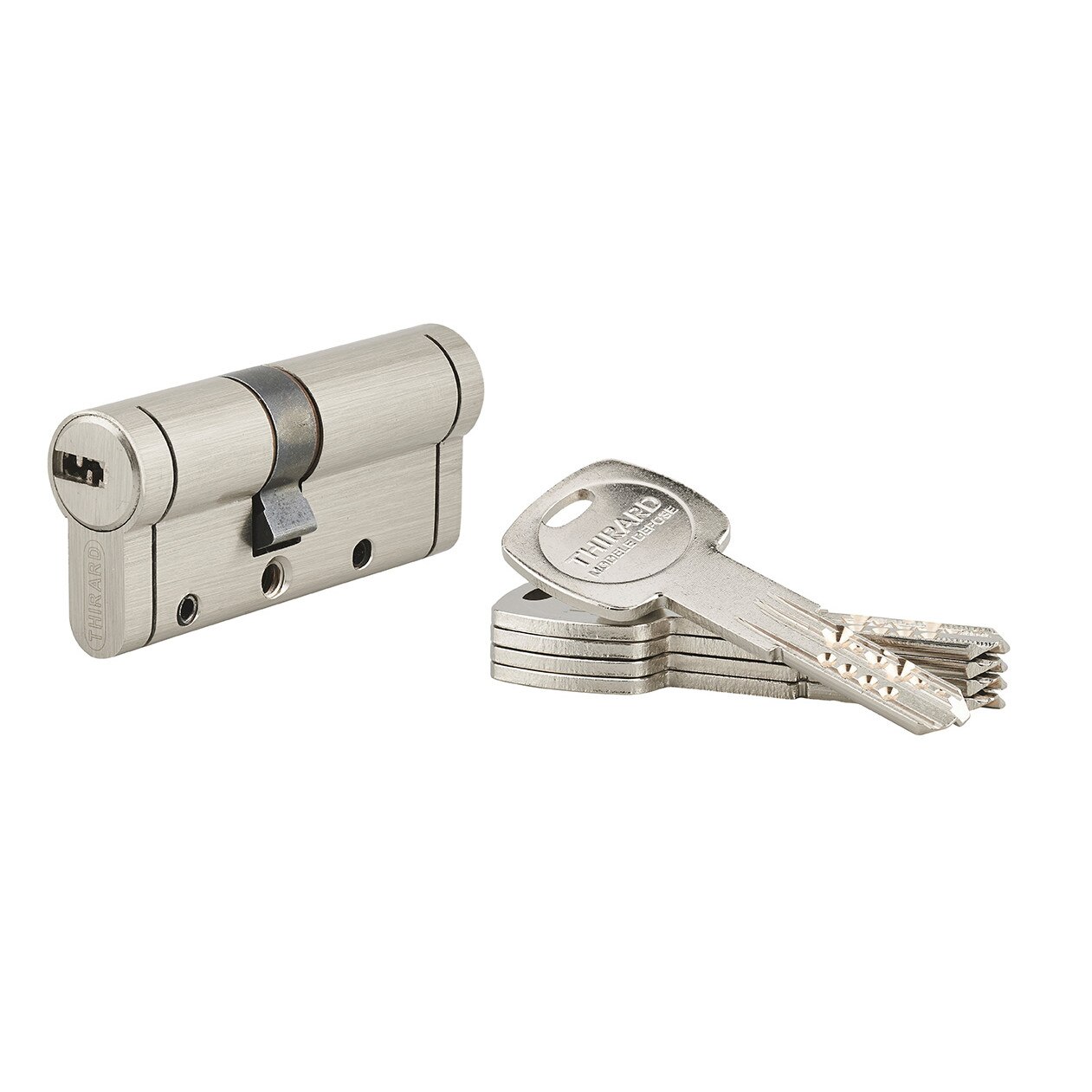 Cilindru standard Thirard „Trafic 12” 30 x 40 mm, cu finisaj nichel satinat, mecanism cu 12 pini, 5 chei lungi reversibile si card proprietate
