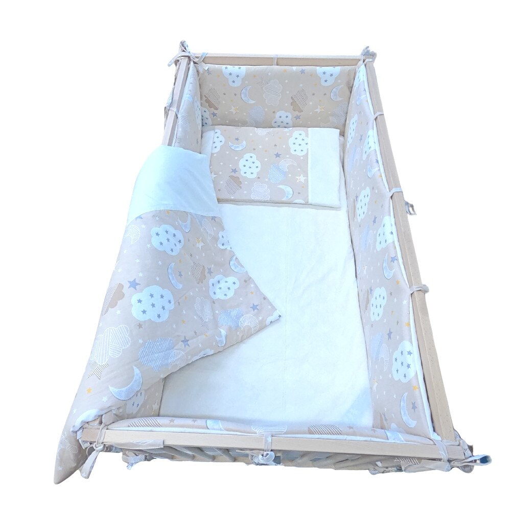 Set Lenjerie patut, BABYEN, cu norisori, 7 piese, doua fete, bumbac, crem