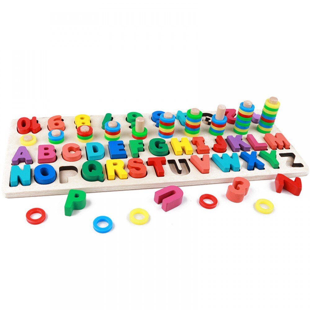 Joc educativ Montessori logaritmic, litere si cifre din lemn, Multicolor, 45 x 18 cm, LikeStore