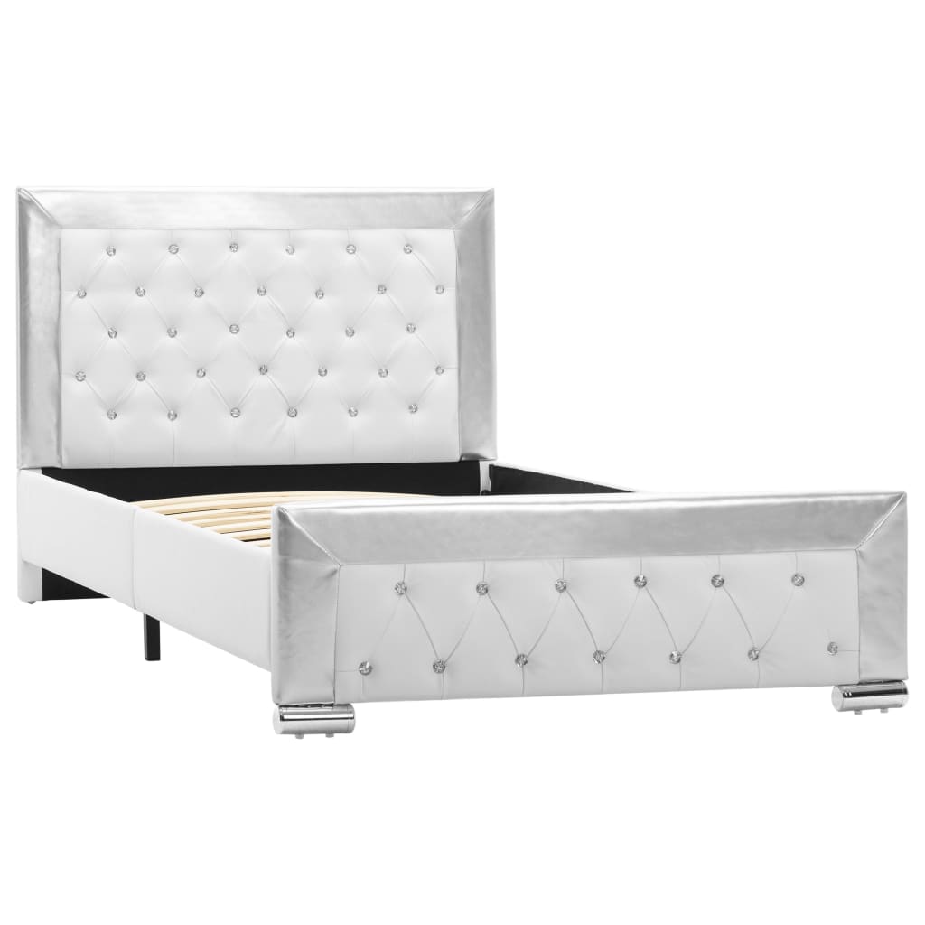 Cadru de pat vidaXL- Piele artificiala, 100 x 200 cm, Alb