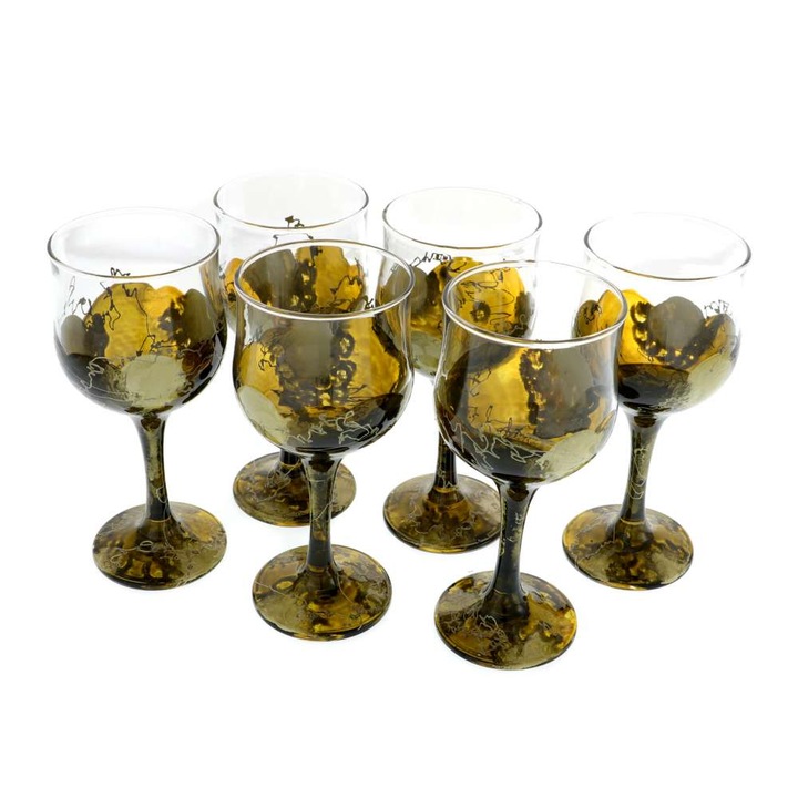 Set 6 Pahare Vin Pictate Manual Maro
