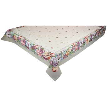 Traversa cu tesatura tip goblen, Casa de bumbac, 100x100 cm, bujori si dantela Traversa cu tesatura tip goblen, Casa de bumbac, 100x100 cm, bujori si dantela