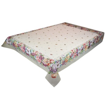 Fata de masa cu tesatura tip goblen, Casa de bumbac, 140x140 cm, bujori si dantela Fata de masa cu tesatura tip goblen, Casa de bumbac, 140x140 cm, bujori si dantela