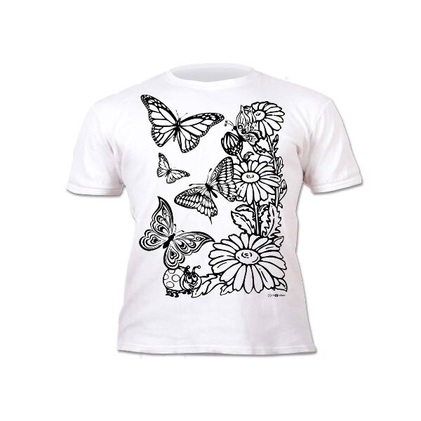 Tricou Coloreaza-Poarta-Spala-Repeta, model Fluturi, 3-4 ani