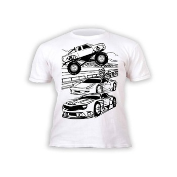 Tricou Coloreaza-Poarta-Spala-Repeta, model Cars, 5-6 ani Tricou Coloreaza-Poarta-Spala-Repeta, model Cars, 5-6 ani