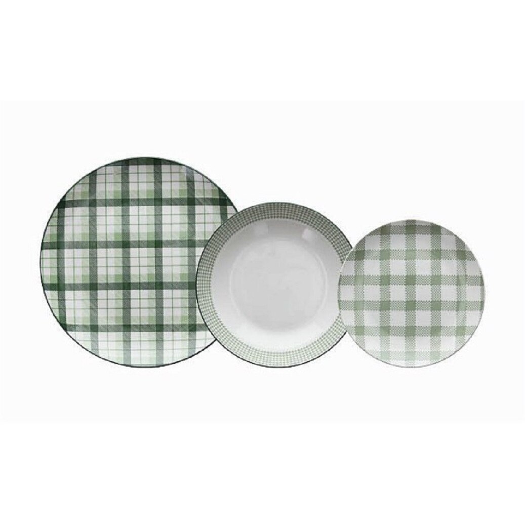 Set vesela 18 piese, Lodge, portelan, alb/verde