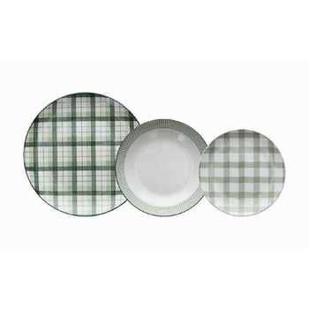 Set vesela 18 piese, Lodge, portelan, alb/verde Set vesela 18 piese, Lodge, portelan, alb/verde