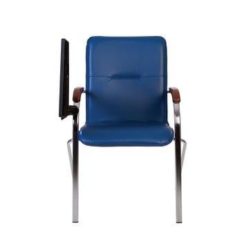 Scaun de vizitator SAMBA T plast, cu masuta rabatabila, brate din lemn, piele ecologica, albastru Scaun de vizitator SAMBA T plast, cu masuta rabatabila, brate din lemn, piele ecologica, albastru