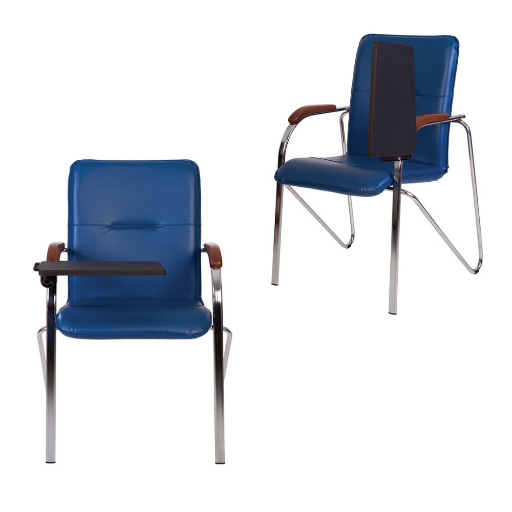 Set 2 scaune de vizitator SAMBA T plast, cu masuta rabatabila, brate din lemn, piele ecologica, albastru