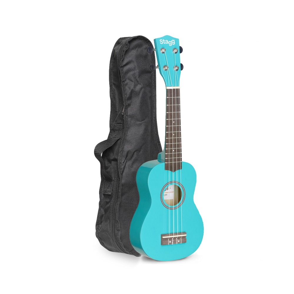 Chitara ukulele soprano cu husa Stagg, Lemn, Albastru deschis