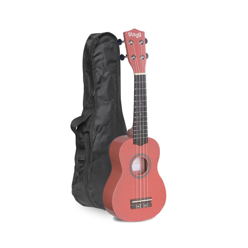 Chitara ukulele soprano cu husa Stagg, Lemn tei, Roz