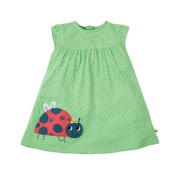 Rochie Lola, cu buburuza, bumbac organic, mulricolor, fete Rochie Lola, cu buburuza, bumbac organic, mulricolor, fete