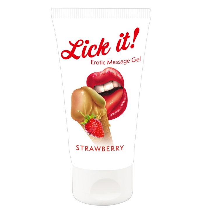 Masszázs gél síkosító Lick It Strawberry, Strawberry aroma, 50ml