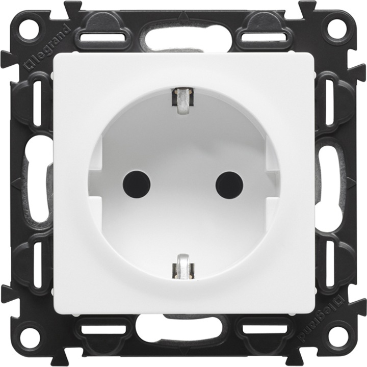 Priza 2P+T Legrand Valena, Conexiuni Automate, protectie copii, fara rama, Alb