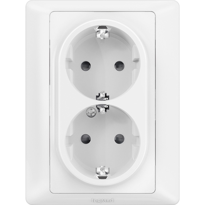 Контакт 2X2P+T Legrand Valena, Автоматични връзки, Защита от деца, Бял