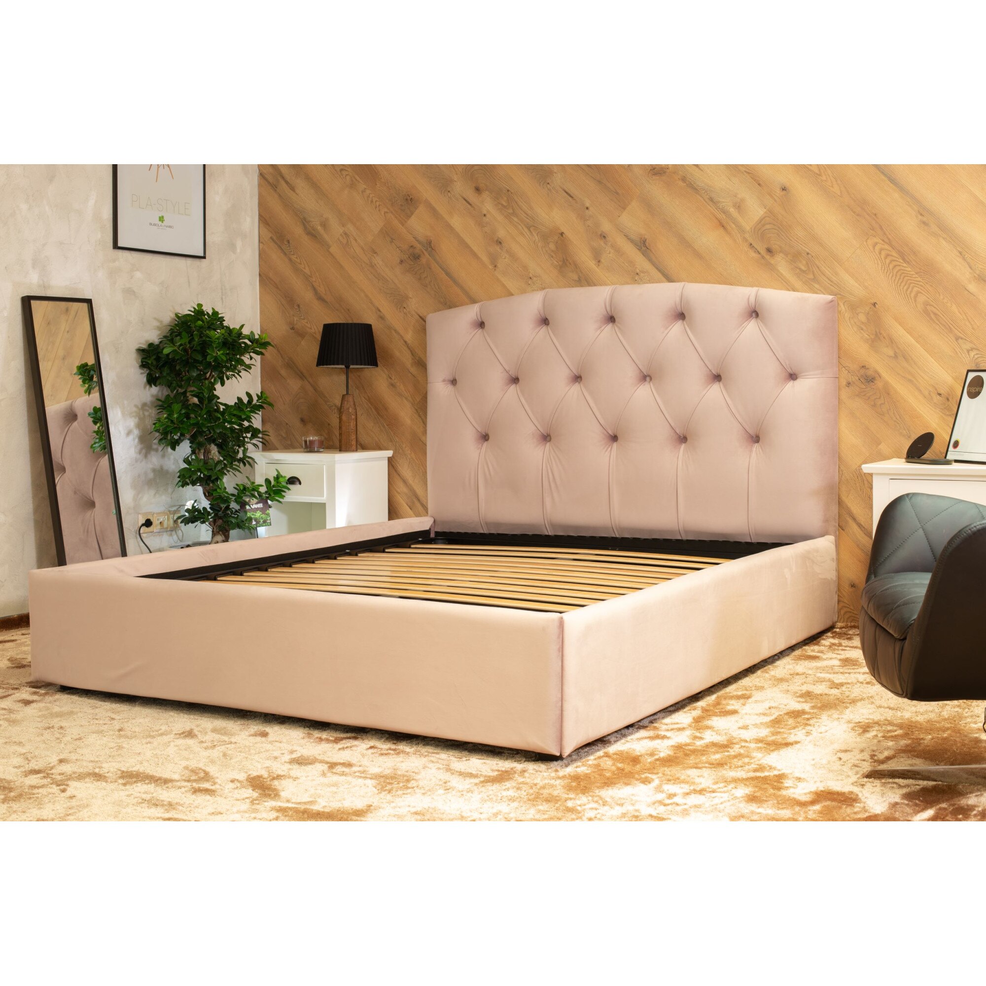 Pat Tapitat Rabatabil Cu Lada Depozitare 120x190 Cm Chesterfield Dolce Dormire Catifea Roz 