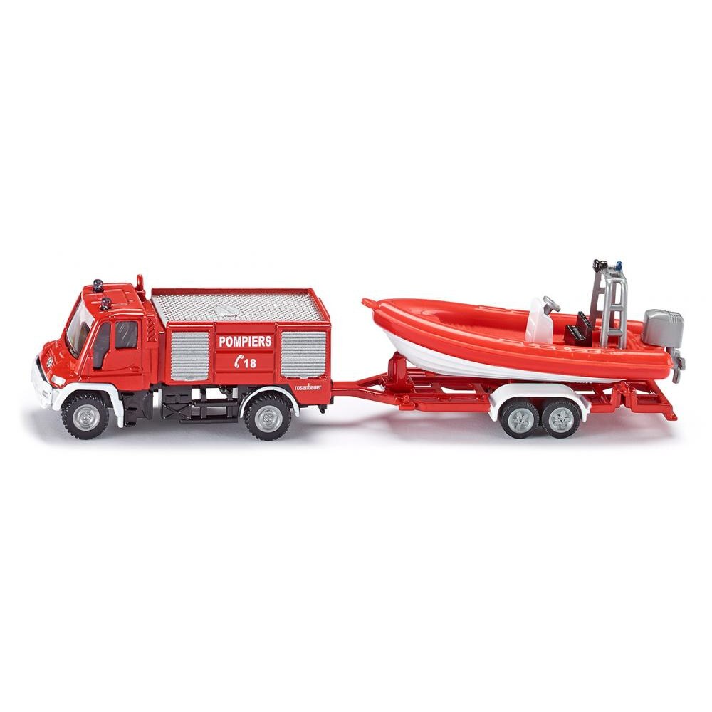 Jucarie - Fire engine with boat, Metal/Plastic, Rosu, 3 ani