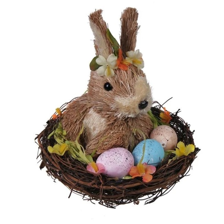 Dekoratív figura Nyúl tojásos kosárban, 20 cm