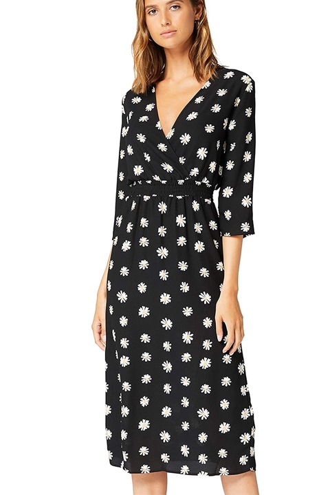 Truth & Fable női ruha AZ14119-2538969, V nyakú, 3/4 ujjú, margarétával, fekete, S