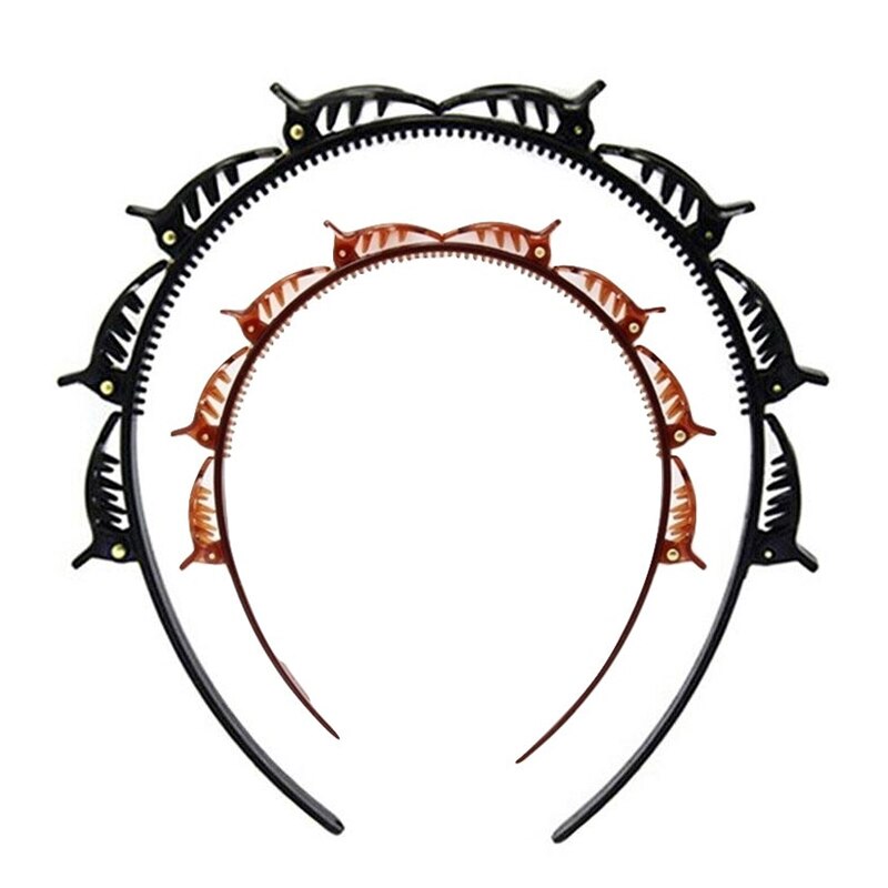 Set 2 Bentite cu clame hair twister Maro si Negru cu dinte Dublu Bangs Coafura WAB018