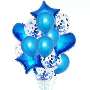 Set 14 baloane aniversare cu confetti, culoare albastru, 45 cm, It's Party Time Set 14 baloane aniversare cu confetti, culoare albastru, 45 cm, It's Party Time