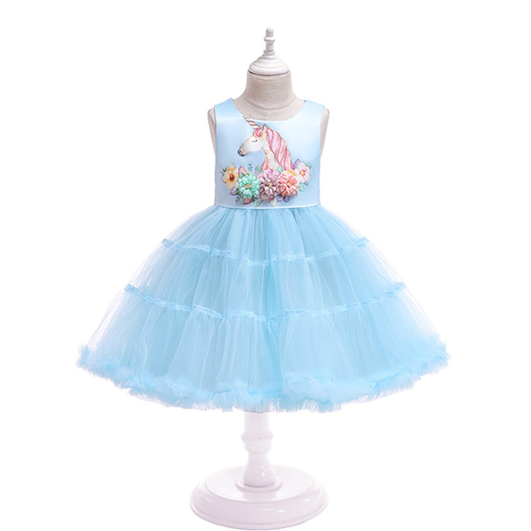 Rochie pentru fete, Model Unicorn, Bumbac/ Poliester, Albastru