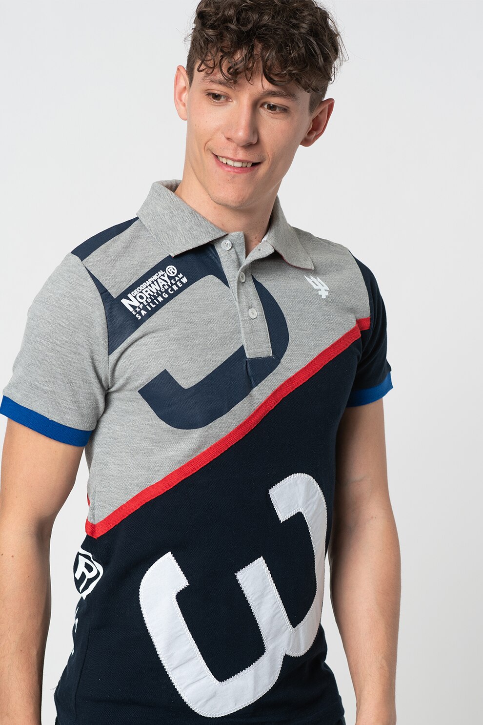 Geographical Norway, Tricou polo colorblock Kanoe Polo, Gri/Bleumarin
