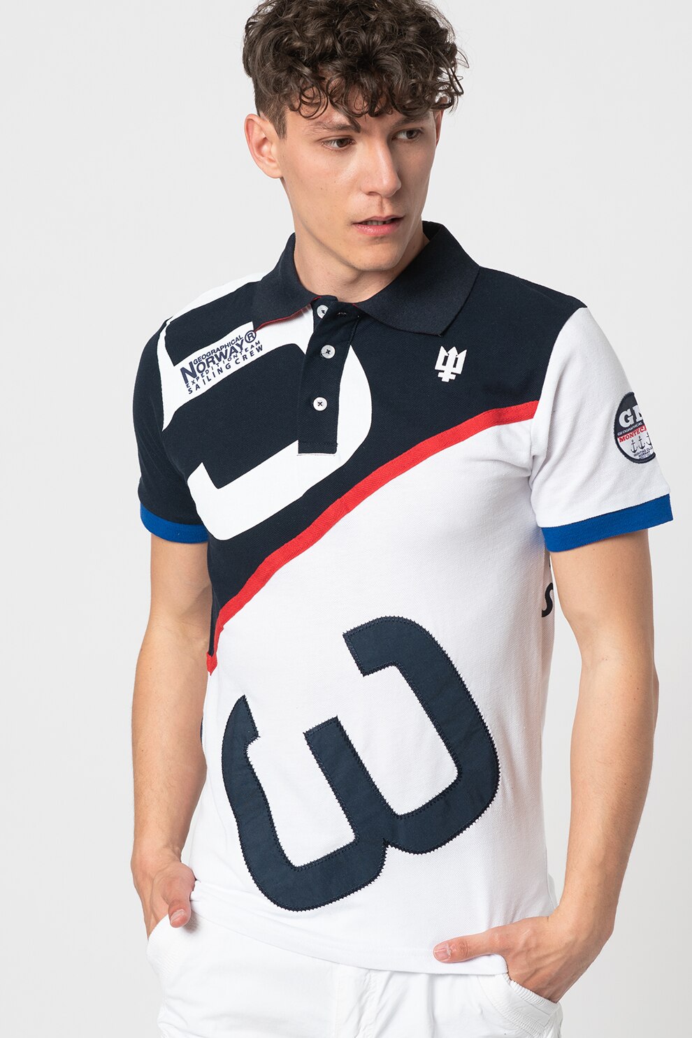 Geographical Norway, Tricou polo colorblock Kanoe Polo, Bleumarin/Alb