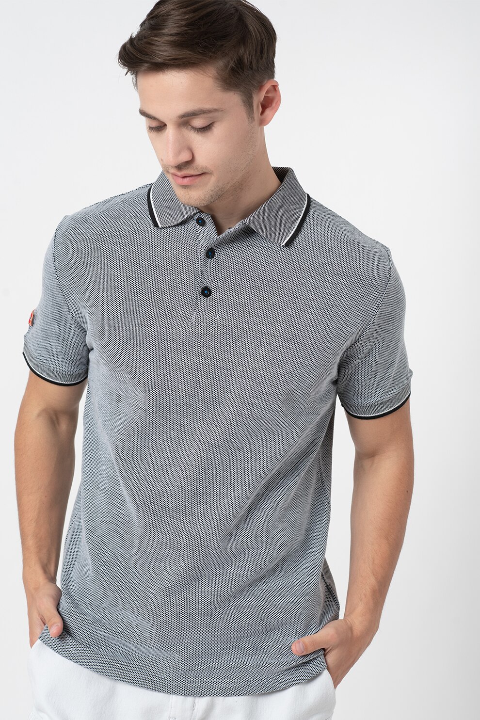 Geographical Norway, Tricou polo texturat Khermes, Negru/Alb