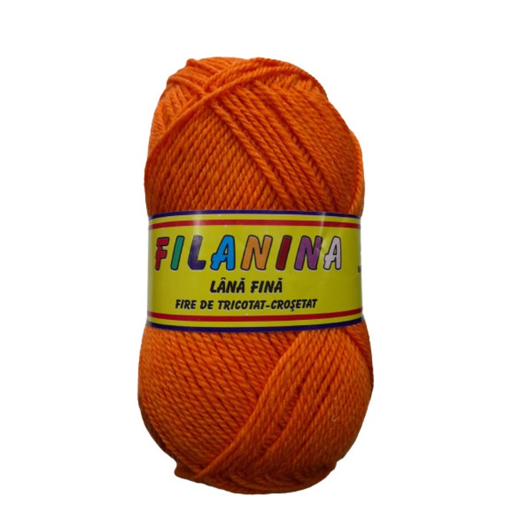 Fir tricotat, Filanina,Portocaliu, Lana 100%, 170 m/100g