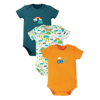 Set 3 body-uri, bucurii de vara, bumbac organic, multicolor, bebe Set 3 body-uri, bucurii de vara, bumbac organic, multicolor, bebe