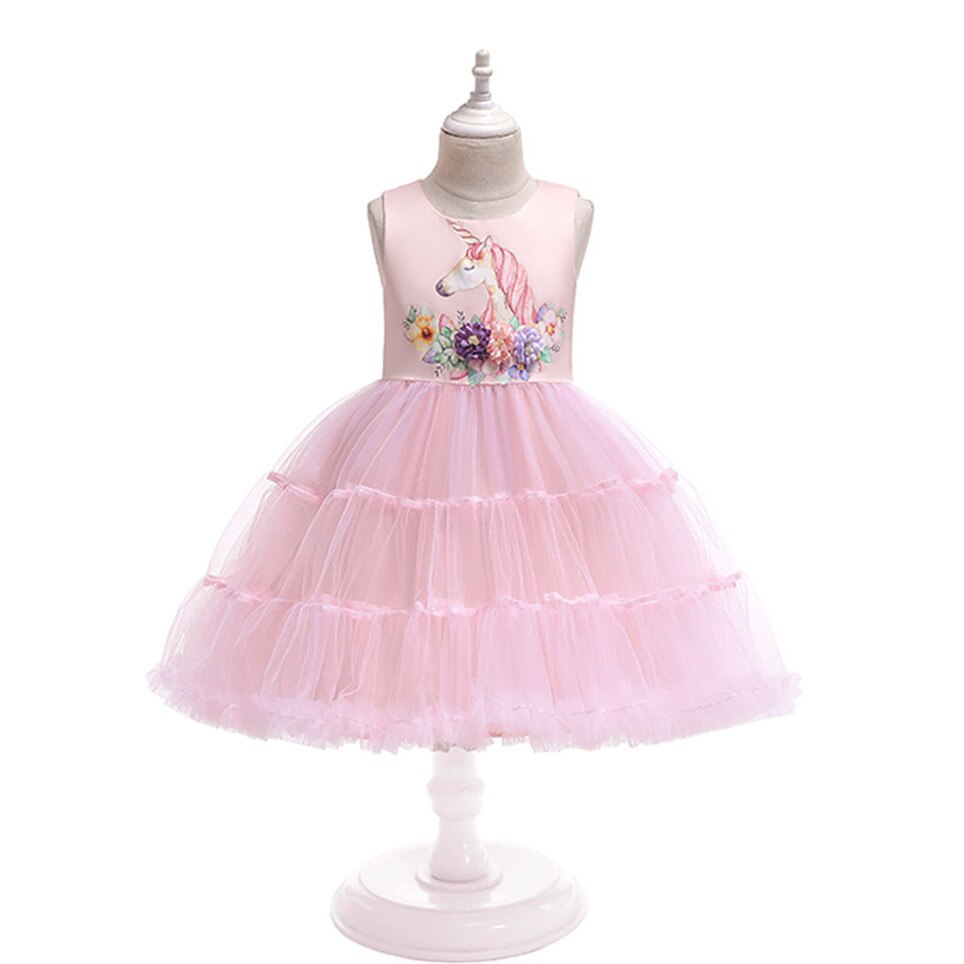 Rochie pentru fete, Model Unicorn, Bumbac/ Poliester, Roz
