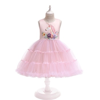 Rochie pentru fete, Model Unicorn, Bumbac/ Poliester, Roz Rochie pentru fete, Model Unicorn, Bumbac/ Poliester, Roz