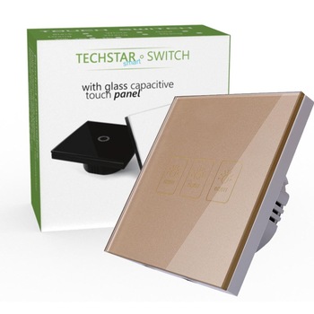 Intrerupator Touch Techstar® TG02, Sticla Securizata, Design Modern, Iluminare LED, 3 Faze, Auriu Intrerupator Touch Techstar® TG02, Sticla Securizata, Design Modern, Iluminare LED, 3 Faze, Auriu