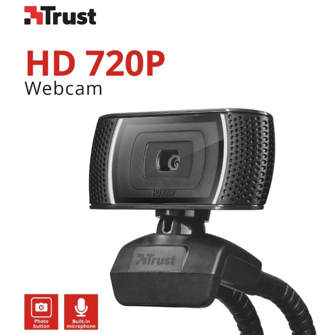 Camera web Trust, 720 P, HD, USB, Microfon incorporat, Negru