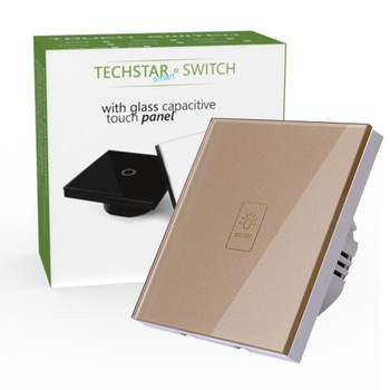 Intrerupator Touch Techstar® TG02, Sticla Securizata, Design Modern, Iluminare LED, 1 Faza, Auriu Intrerupator Touch Techstar® TG02, Sticla Securizata, Design Modern, Iluminare LED, 1 Faza, Auriu