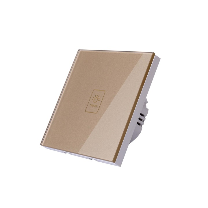 Techstar TG02 Érintőkapcsoló, Edzett üveg, Modern design, LED megvilágítással, 1 fázisú, Aranyszínű