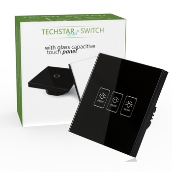 Intrerupator Touch Techstar® TG02, Sticla Securizata, Design Modern, Iluminare LED, 3 Faze, Negru Intrerupator Touch Techstar® TG02, Sticla Securizata, Design Modern, Iluminare LED, 3 Faze, Negru