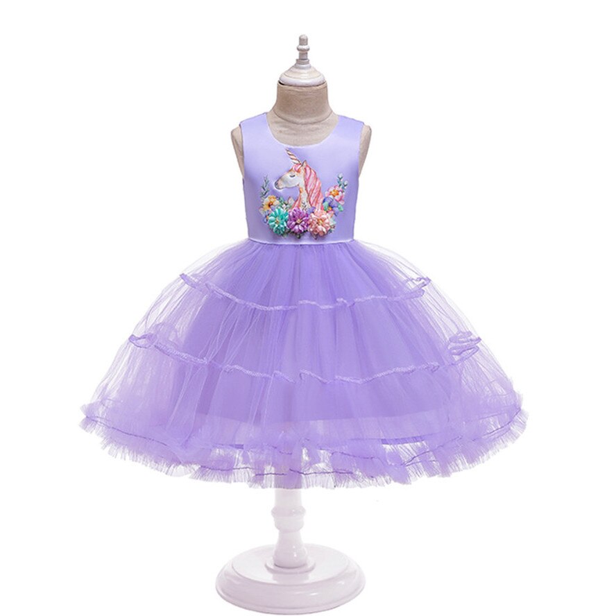 Rochie pentru fete, Model Unicorn, Bumbac/ Poliester, Mov