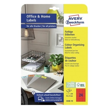 Etichete autoadezive Avery Zweckform 3448-10, rosu, 24/A4, dimensiuni 70x37 mm, 10 coli/top Etichete autoadezive Avery Zweckform 3448-10, rosu, 24/A4, dimensiuni 70x37 mm, 10 coli/top