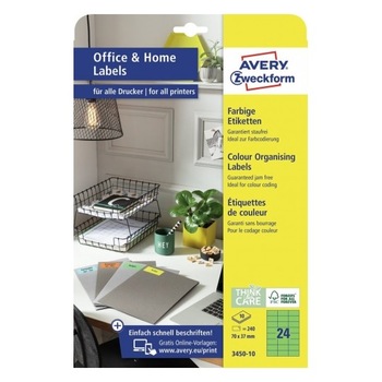 Etichete autoadezive Avery Zweckform 3450-10, verde, 24/A4, dimensiuni 70x37 mm, 10 coli/top Etichete autoadezive Avery Zweckform 3450-10, verde, 24/A4, dimensiuni 70x37 mm, 10 coli/top