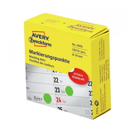 Etichete pentru marcat Avery Zweckform, diametru 19 mm, verde, 250 buc/rola