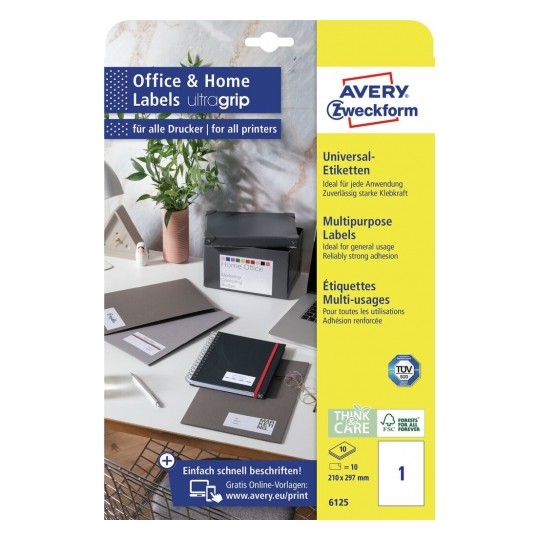 Etichete autoadezive Avery Zweckform 6125-10, 1/A4, dimensiuni 210x297 mm, 10 coli/top
