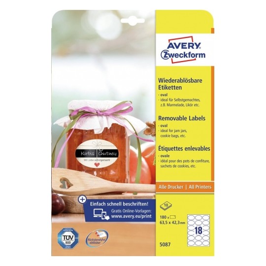 Etichete Avery Zweckform 5087, repozitionabile 18/A4, ovale, 10 coli/top