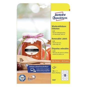 Etichete Avery Zweckform 5087, repozitionabile 18/A4, ovale, 10 coli/top Etichete Avery Zweckform 5087, repozitionabile 18/A4, ovale, 10 coli/top