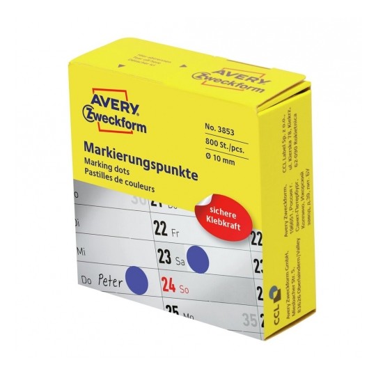 Etichete pentru marcat Avery Zweckform, diametru 10 mm, albastru, 800 buc/rola